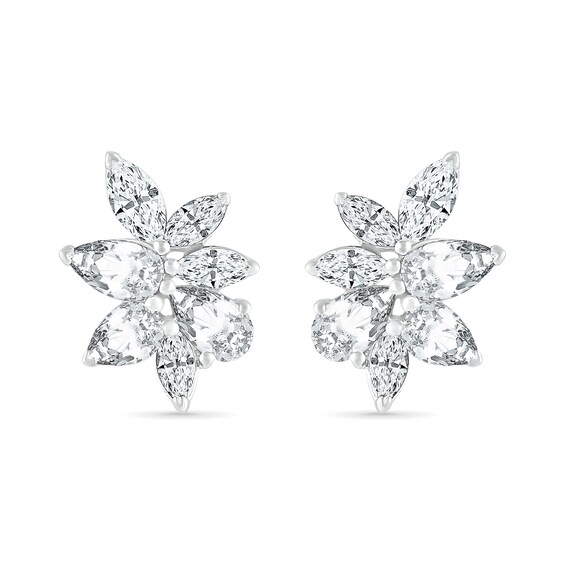 Marquise and Pear-Shaped White Lab-Created Sapphire Cluster Stud Earrings in Sterling Silver