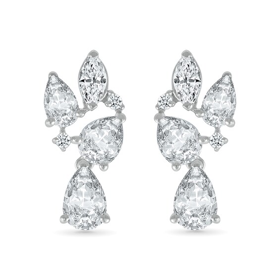 Marquise and Pear-Shaped White Lab-Created Sapphire Cluster Dangle Drop Earrings in Sterling Silver