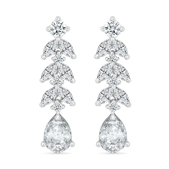 Pear-Shaped and Marquise White Lab-Created Sapphire Vine Drop Earrings in Sterling Silver