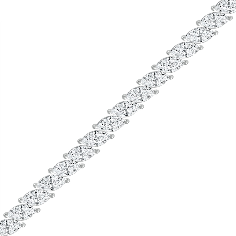 Main Image 1 of Slanted Marquise White Lab-Created Sapphire Bracelet in Sterling Silver - 7.25"