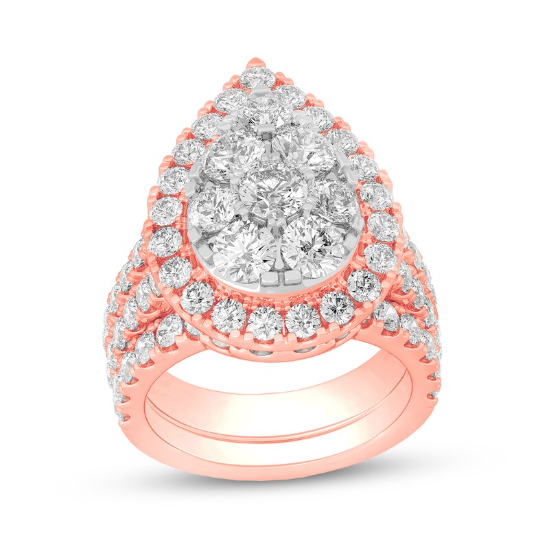 4-3/4 CT. T.W. Certified Pear Lab-Created Multi-Diamond Bridal Set in 14K Rose Gold (F/SI2)
