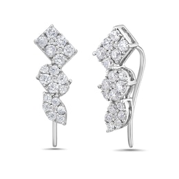 1 CT. T.W. Marquise, Oval and Emerald Multi-Diamond Crawler Stud Earrings in 10K White Gold