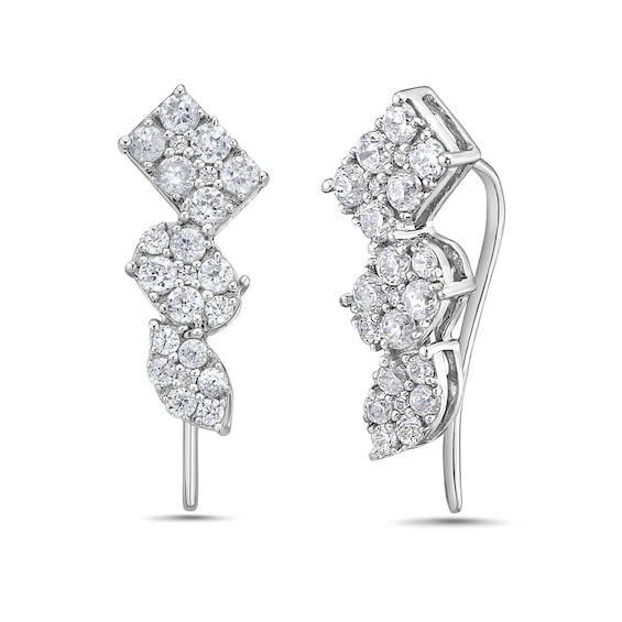 1 CT. T.w. Marquise, Oval and Emerald Multi-Diamond Crawler Stud Earrings in 10K White Gold
