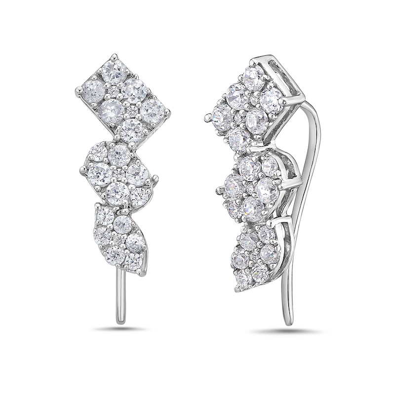 Main Image 1 of 1 CT. T.W. Marquise, Oval and Emerald Multi-Diamond Crawler Stud Earrings in 10K White Gold