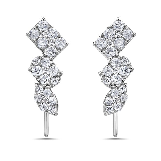 1 CT. T.w. Marquise, Oval and Emerald Multi-Diamond Crawler Stud Earrings in 10K White Gold