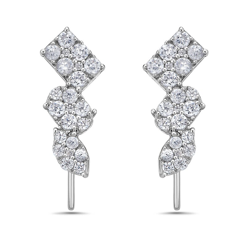 Main Image 2 of 1 CT. T.W. Marquise, Oval and Emerald Multi-Diamond Crawler Stud Earrings in 10K White Gold