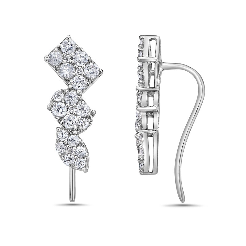 Main Image 3 of 1 CT. T.W. Marquise, Oval and Emerald Multi-Diamond Crawler Stud Earrings in 10K White Gold