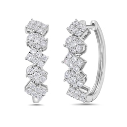 1-1/2 CT. T.W. Oval and Emerald Multi-Diamond Hoop Earrings in 10K White Gold