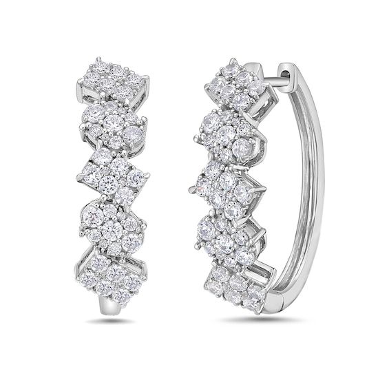 1-1/2 CT. T.w. Oval and Emerald Multi-Diamond Hoop Earrings in 10K White Gold