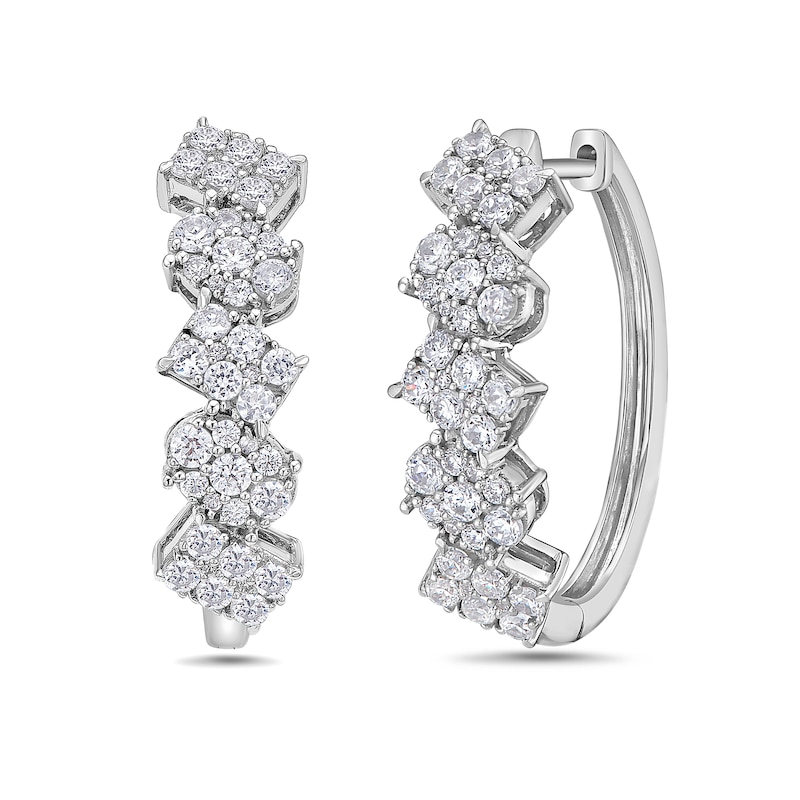 Main Image 1 of 1-1/2 CT. T.W. Oval and Emerald Multi-Diamond Hoop Earrings in 10K White Gold
