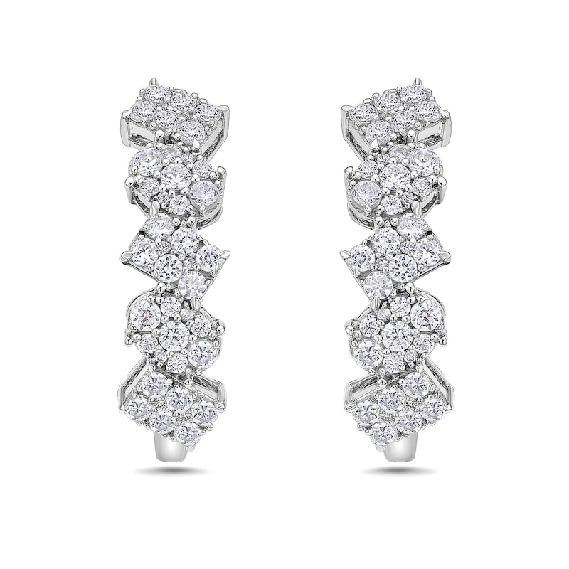 Main Image 2 of 1-1/2 CT. T.W. Oval and Emerald Multi-Diamond Hoop Earrings in 10K White Gold