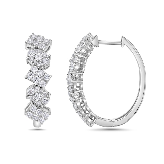 1-1/2 CT. T.w. Oval and Emerald Multi-Diamond Hoop Earrings in 10K White Gold