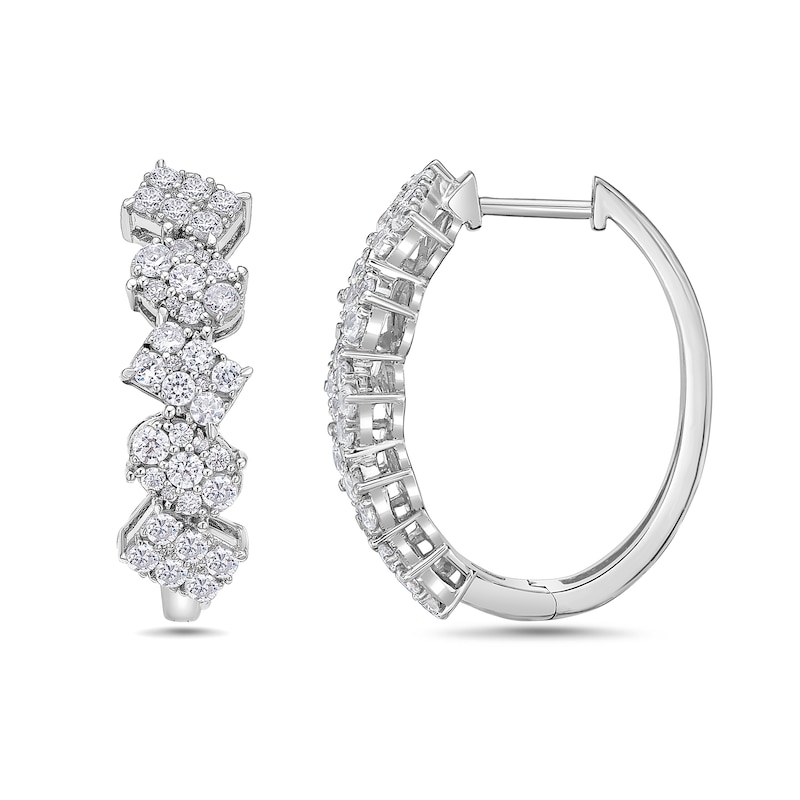 Main Image 3 of 1-1/2 CT. T.W. Oval and Emerald Multi-Diamond Hoop Earrings in 10K White Gold