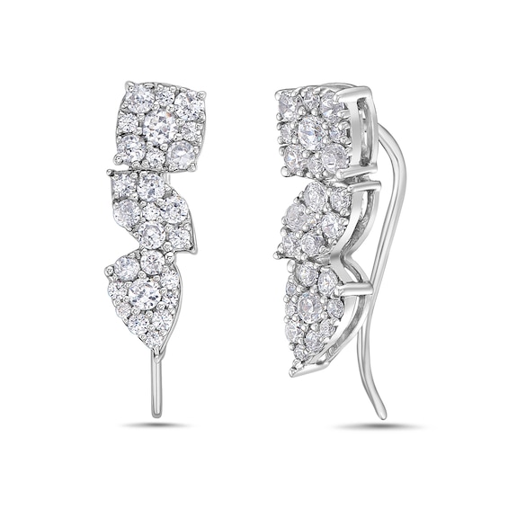 3/4 CT. T.w. Marquise, Pear and Cushion Multi-Diamond Crawler Stud Earrings in 10K White Gold
