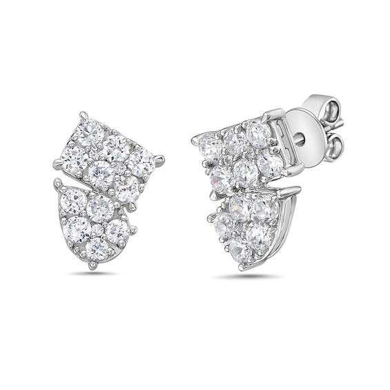 1 CT. T.w. Pear and Emerald Multi-Diamond Stud Earrings in 10K White Gold