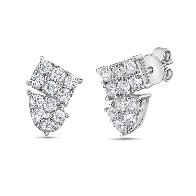 Main Image 1 of 1 CT. T.W. Pear and Emerald Multi-Diamond Stud Earrings in 10K White Gold