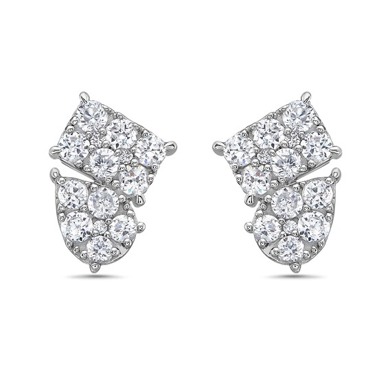 1 CT. T.w. Pear and Emerald Multi-Diamond Stud Earrings in 10K White Gold