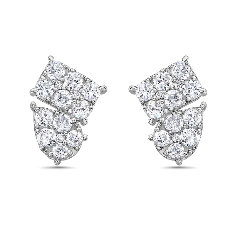 Main Image 2 of 1 CT. T.W. Pear and Emerald Multi-Diamond Stud Earrings in 10K White Gold