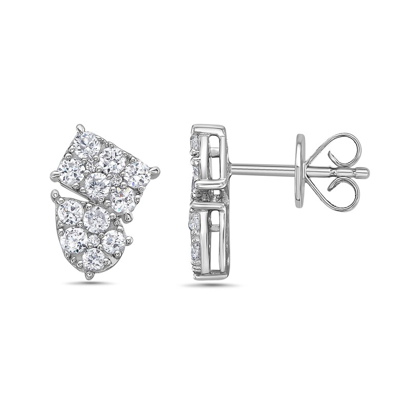 Main Image 3 of 1 CT. T.W. Pear and Emerald Multi-Diamond Stud Earrings in 10K White Gold