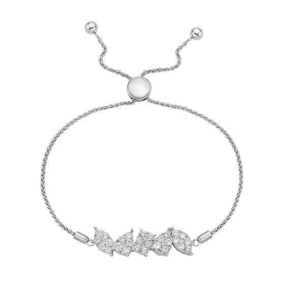 1 CT. T.w. Marquise, Pear and Emerald Multi-Diamond Bolo Bracelet in 10K White Gold - 9.0"