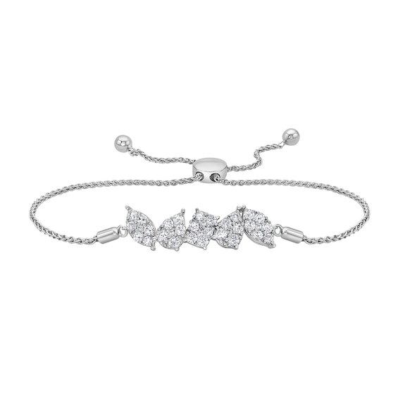 1 CT. T.w. Marquise, Pear and Emerald Multi-Diamond Bolo Bracelet in 10K White Gold - 9.0"
