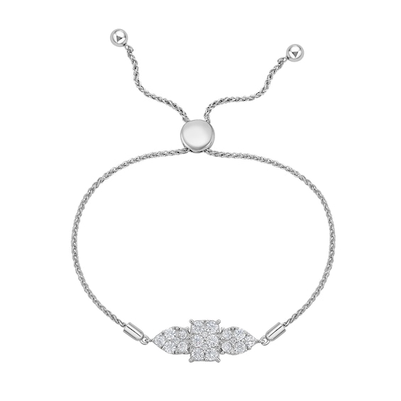 1 CT. T.w. Pear and Emerald Multi-Diamond Bolo Bracelet in 10K White Gold - 9.0"