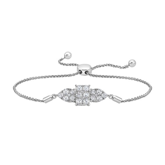 1 CT. T.w. Pear and Emerald Multi-Diamond Bolo Bracelet in 10K White Gold - 9.0"