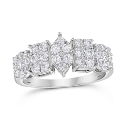 1 CT. T.W. Marquise, Oval and Emerald Multi-Diamond Alternating Ring in 10K White Gold