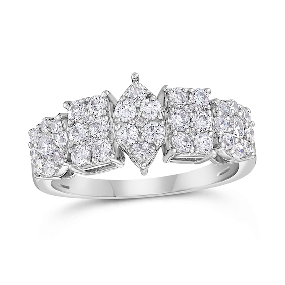 1 CT. T.w. Marquise, Oval and Emerald Multi-Diamond Alternating Ring in 10K White Gold