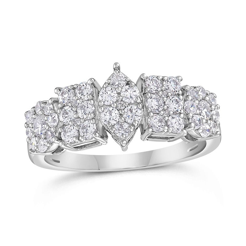 Main Image 1 of 1 CT. T.W. Marquise, Oval and Emerald Multi-Diamond Alternating Ring in 10K White Gold