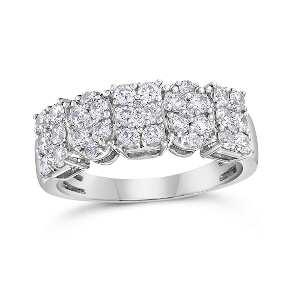 1 CT. T.w. Oval and Emerald Multi-Diamond Alternating Ring in 10K White Gold