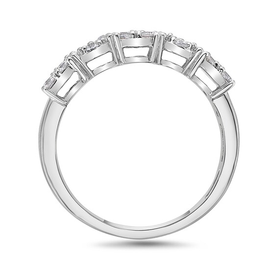 1 CT. T.w. Oval and Emerald Multi-Diamond Alternating Ring in 10K White Gold