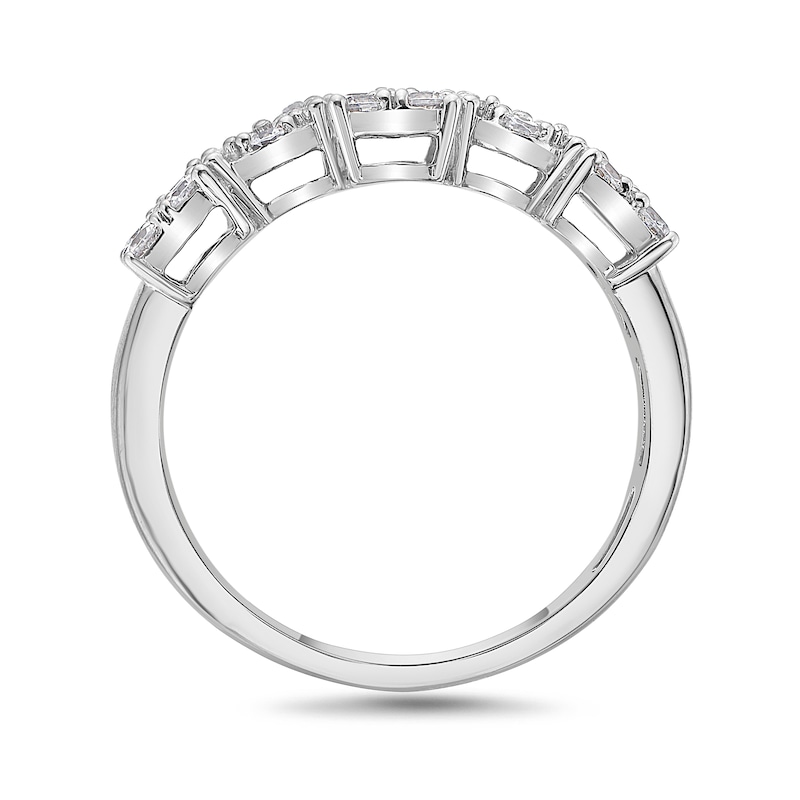 Main Image 3 of 1 CT. T.W. Oval and Emerald Multi-Diamond Alternating Ring in 10K White Gold