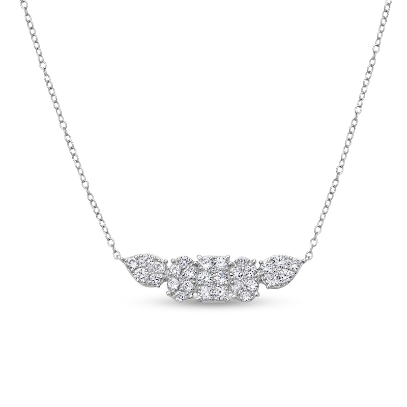 Main Image 1 of 1-1/2 CT. T.W. Emerald, Oval and Pear Multi-Diamond Necklace in 10K White Gold