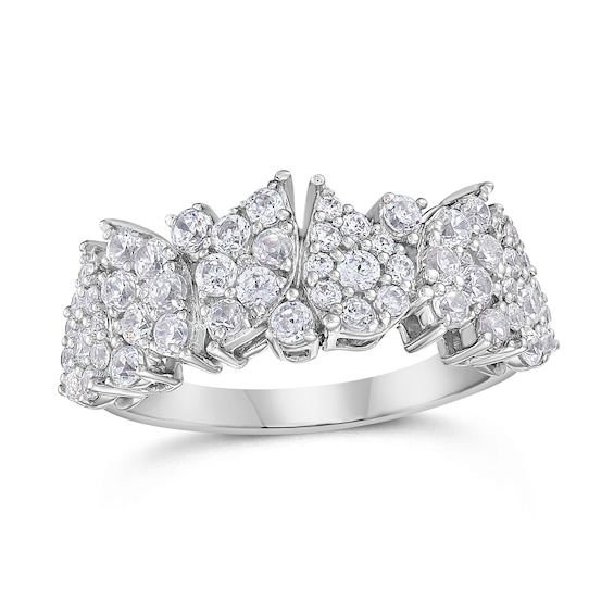 1 CT. T.w. Marquise and Pear Multi-Diamond Zig-Zag Ring in 10K White Gold