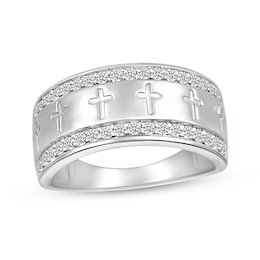 1/2 CT. T.W. Diamond Edge Cross Ring in 10K White Gold