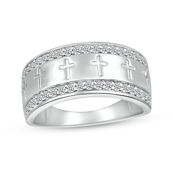 1/2 CT. T.w. Diamond Edge Cross Ring in 10K White Gold