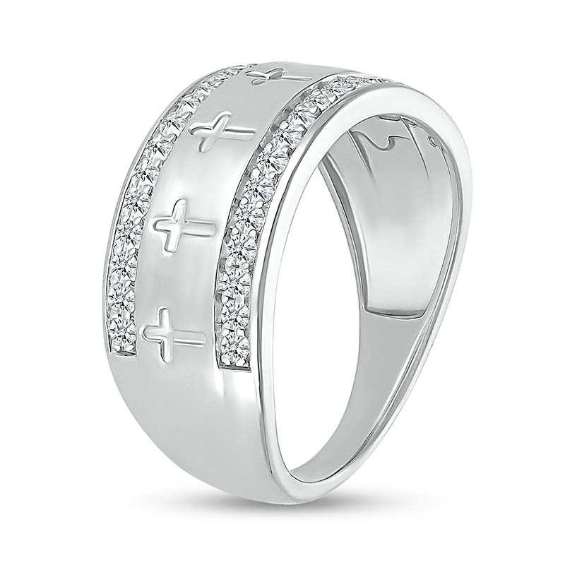 Main Image 2 of 1/2 CT. T.W. Diamond Edge Cross Ring in 10K White Gold