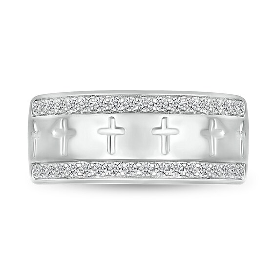 1/2 CT. T.w. Diamond Edge Cross Ring in 10K White Gold