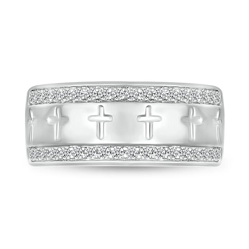 Main Image 3 of 1/2 CT. T.W. Diamond Edge Cross Ring in 10K White Gold