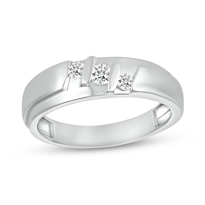 Main Image 1 of Men's 1/4 CT. T.W. Diamond Stepped Three Stone Ring in 10K White Gold