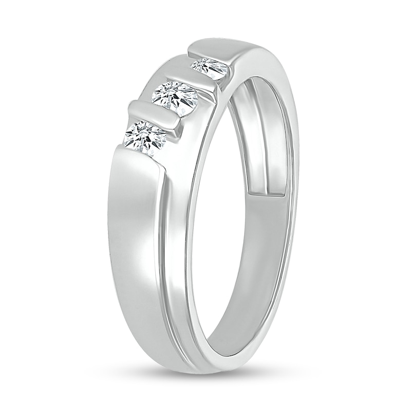 Main Image 2 of Men's 1/4 CT. T.W. Diamond Stepped Three Stone Ring in 10K White Gold