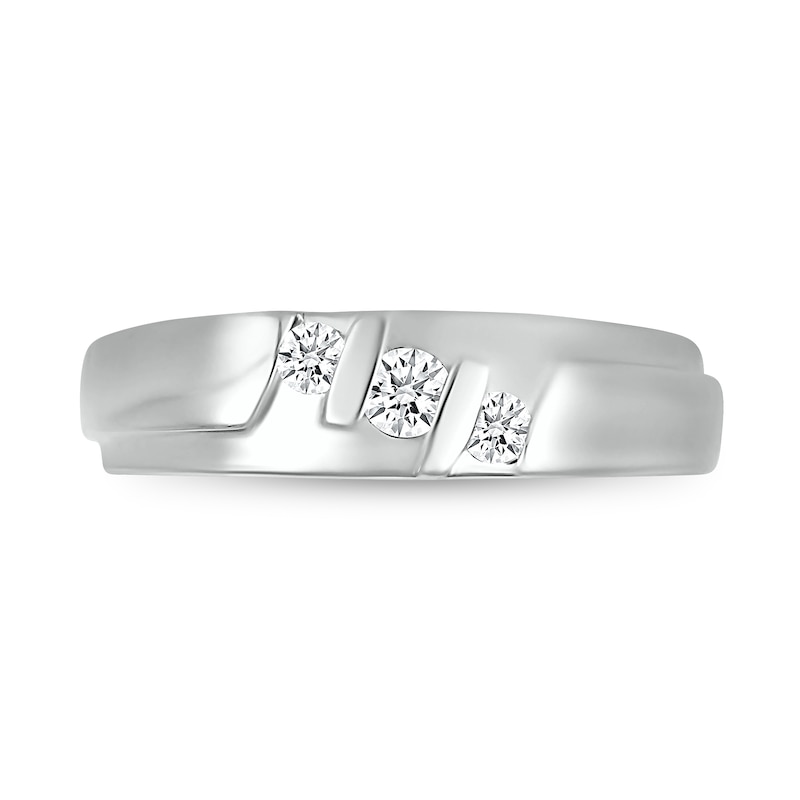 Main Image 3 of Men's 1/4 CT. T.W. Diamond Stepped Three Stone Ring in 10K White Gold