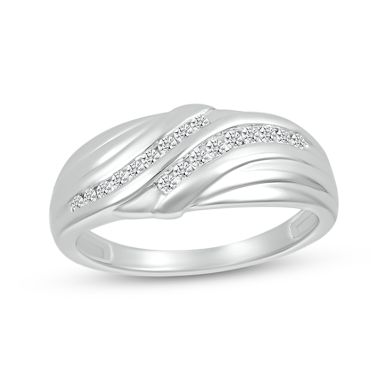 Main Image 1 of Men's 1/4 CT. T.W. Diamond Rolling Waves Ring in 10K White Gold