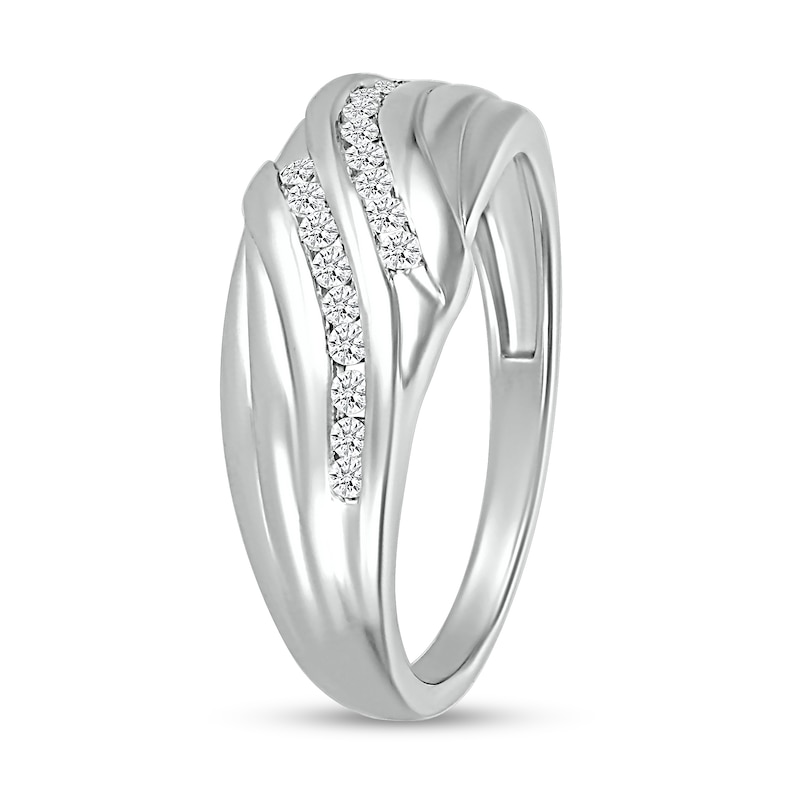 Main Image 2 of Men's 1/4 CT. T.W. Diamond Rolling Waves Ring in 10K White Gold