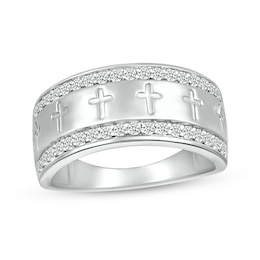 1/2 CT. T.W. Diamond Edge Cross Ring in 10K White Gold