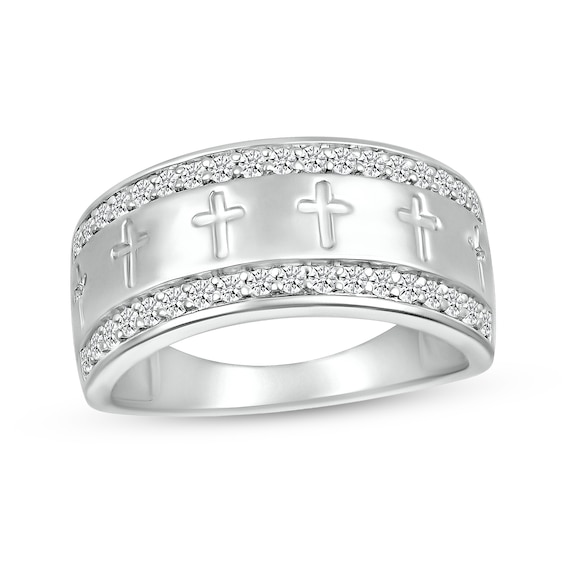 1/2 CT. T.w. Diamond Edge Cross Ring in 10K White Gold