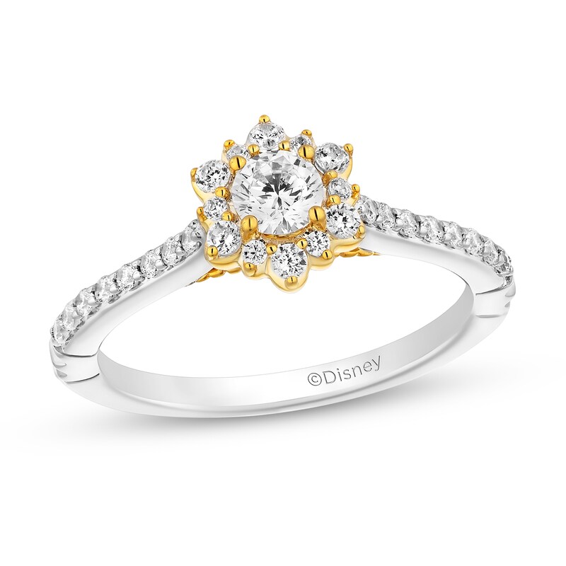 Main Image 1 of Enchanted Disney Jasmine 5/8 CT. T.W. Diamond Flower Engagement Ring in 14K Two-Tone Gold
