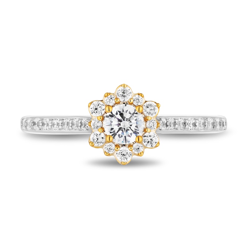 Main Image 4 of Enchanted Disney Jasmine 5/8 CT. T.W. Diamond Flower Engagement Ring in 14K Two-Tone Gold