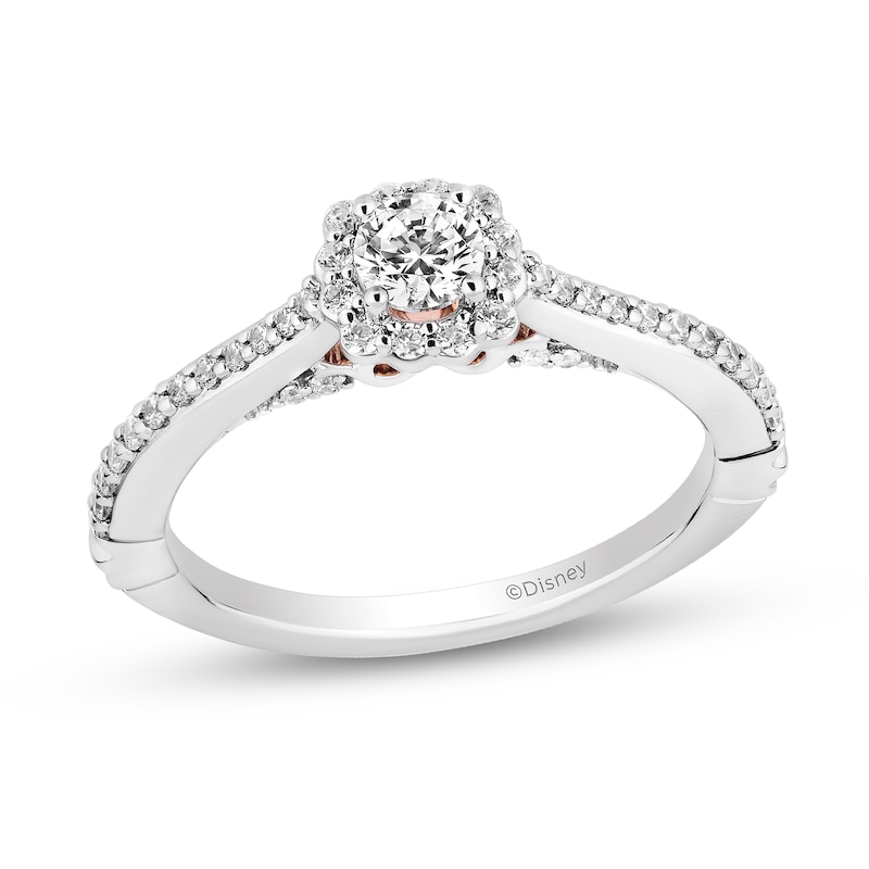 Main Image 1 of Enchanted Disney Ariel 1/2 CT. T.W. Diamond Flower Frame Engagement Ring in 14K White Gold